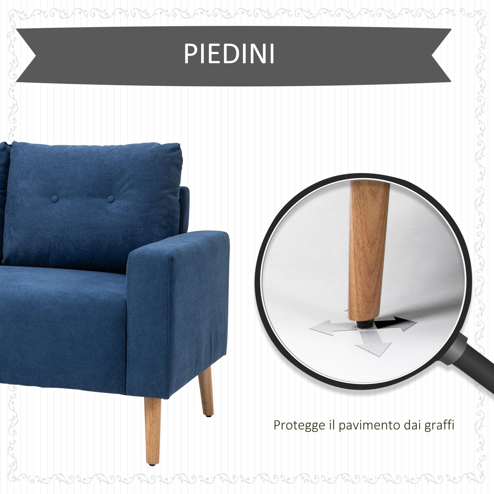 HOMCOM Divano 2 Posti Moderno in Stile Nordico con Schienale Trapuntato, in Poliestere e Legno, 145x76x88 cm, Blu