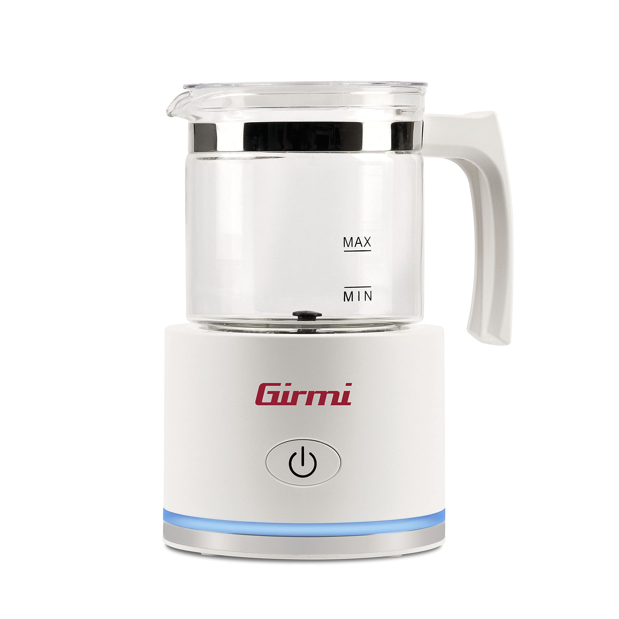 Girmi ML70 Montalatte, 600W, Capacità 250 ml, Contenitore in vetro, Spegnimento automatico, Monta e scalda anche Latte Vegetale, Bianco