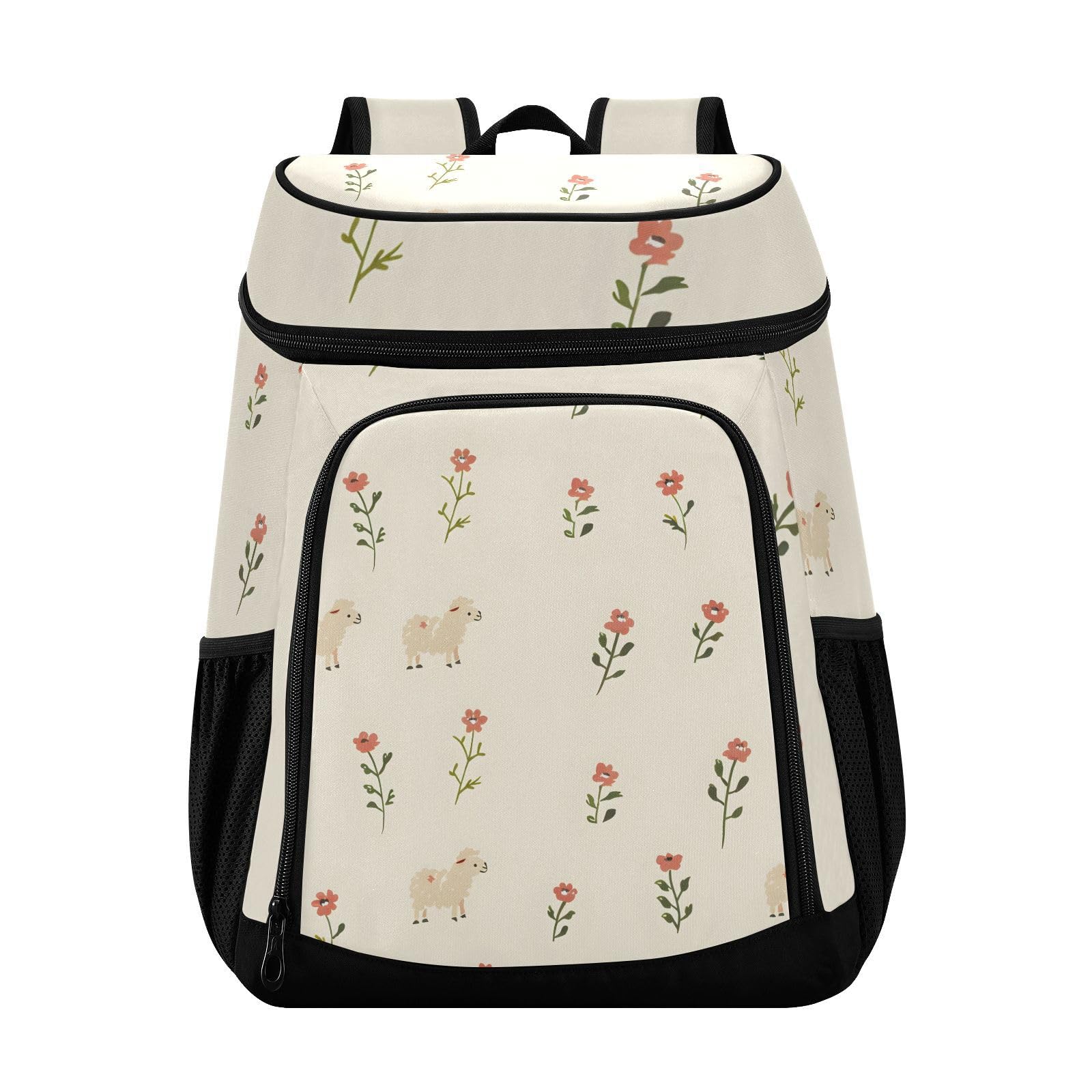 Sheep Flower Beige Cooler Backpack Cooler Insulated Leak Proof Lunch Backpack 36 Cans Waterproof Soft for Men Women Picnic Hiking Camping Beach
