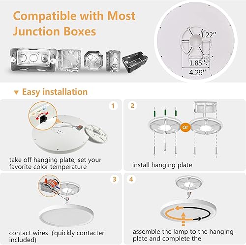 Miniatura 7 de OFFIY 6PK - Lámpara de techo LED de montaje empotrado de 12 pulgadas, 24 W, 2520 LM, 3000 K4000 K6000 K CCT seleccionable, luz de techo LED súper