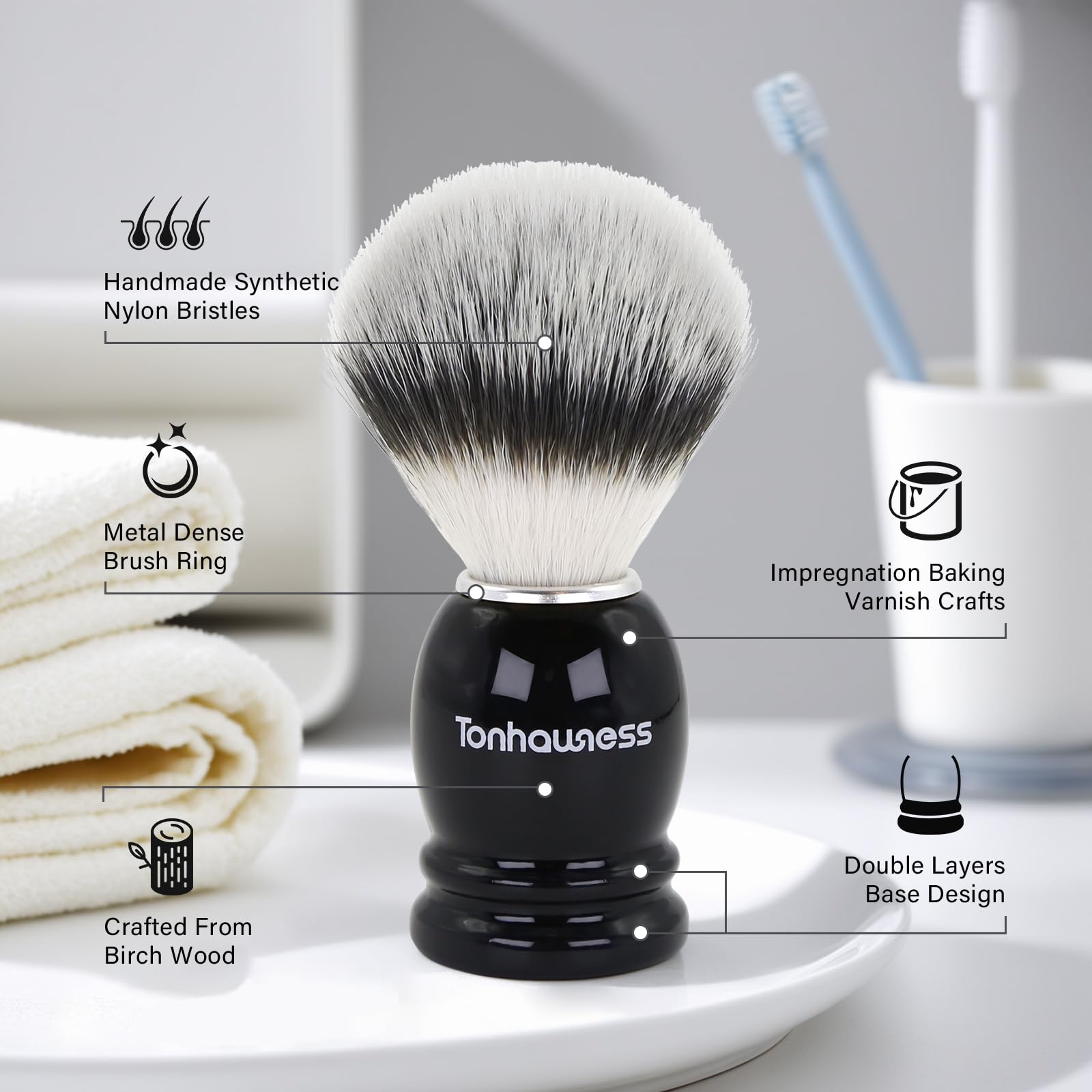Kit per pennello da barba per uomo, set da barba 3 in 1 include pennello con setole in nylon, ciotola da barba in acciaio inossidabile a 3 strati e supporto per la rasatura con modellazione integrata