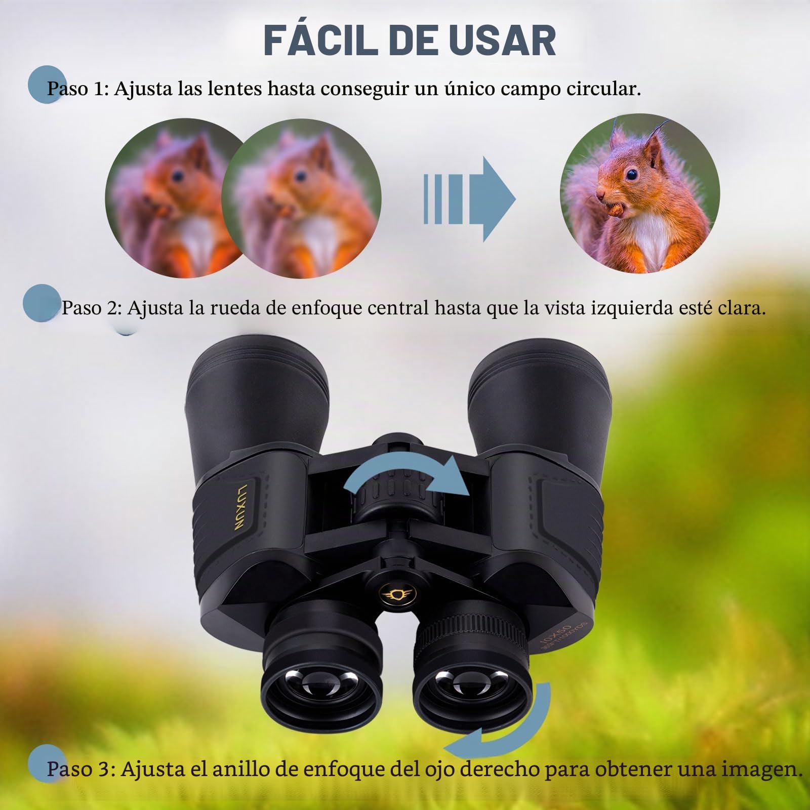 LUXUN Prismáticos compactos HD de 10 x 50 para Adultos, con visión Nocturna con Poca luz, potentes prismáticos Impermeables para Caza, observación de Aves y conciertos