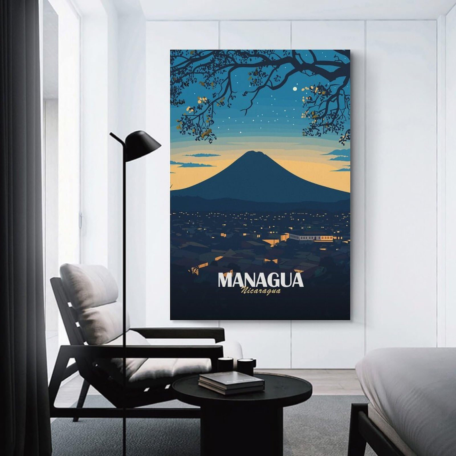 Junmoney Wall Picture Print Managua Nicaragua Cityscape at Night, 12x18inch(30x45cm), for Wall Displays, Bedrooms Or Room Updates, Wall Decor Suited to Curated Displays