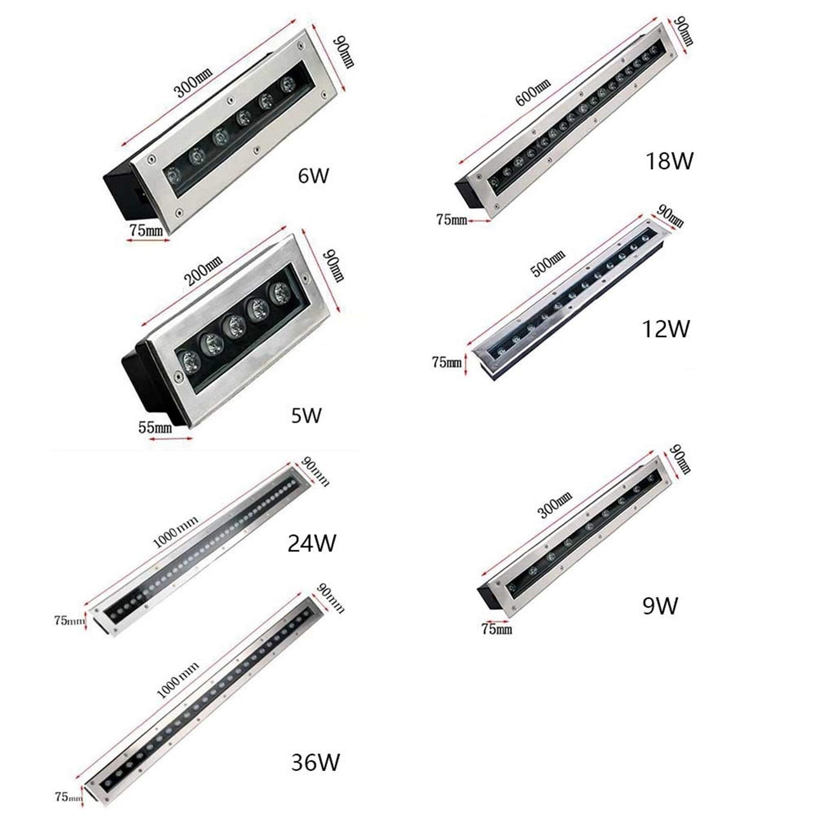 Luces led exterior suelo Rectángulo foco empotrable aire libre IP67 a prueba de agua focos led exterior empotrables suelo para terraza, jardín, pasillo de piscina(Azul,18W)