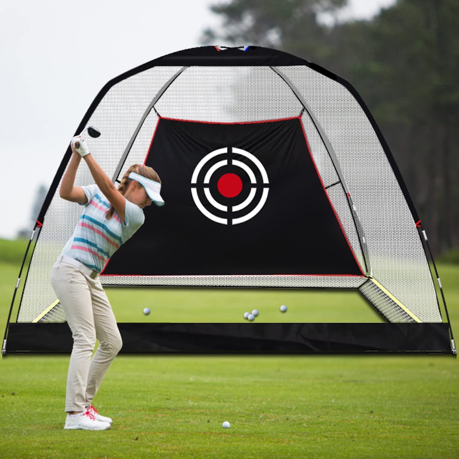 Golf Practice Hitting Nets for Backyard Driving Indoor Use Heavy Duty Practice Golf Driving Nets for Backyard Premium Portable Golf Impact Nets Cages with Frame and Net for Kids Men 10X7 FT