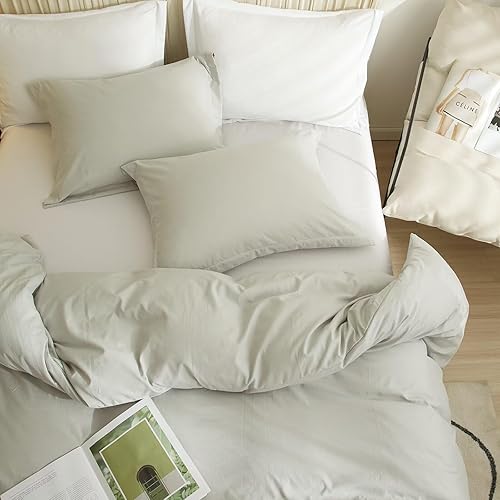 Miniatura 8 de VClife Modern Silver Grey Duvet Cover Queen Comforter Cover Sets Soft Breathable Washed Microfiber Bedding Duvet Cover Sets 3 Pieces Simple Solid