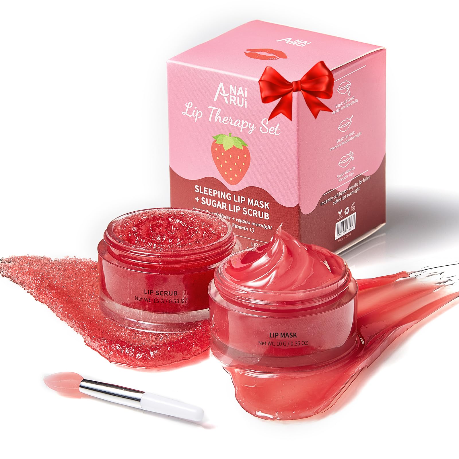 Lip Scrub & Lip Mask Set, Overnight Treatment Lip Care Products, Daily Lip Gift Set for Girls, Moisturize & Nourish, Dry Cracked Lips, Intense Hydration with Vitamin C, Overnight Lip Mask