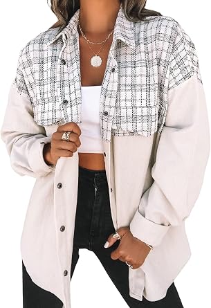 utcoco Women's Flannel Button Down Fleece Jacket Fall Fuzzy Plaid Blouse Jacket Winter Lightweight Coats