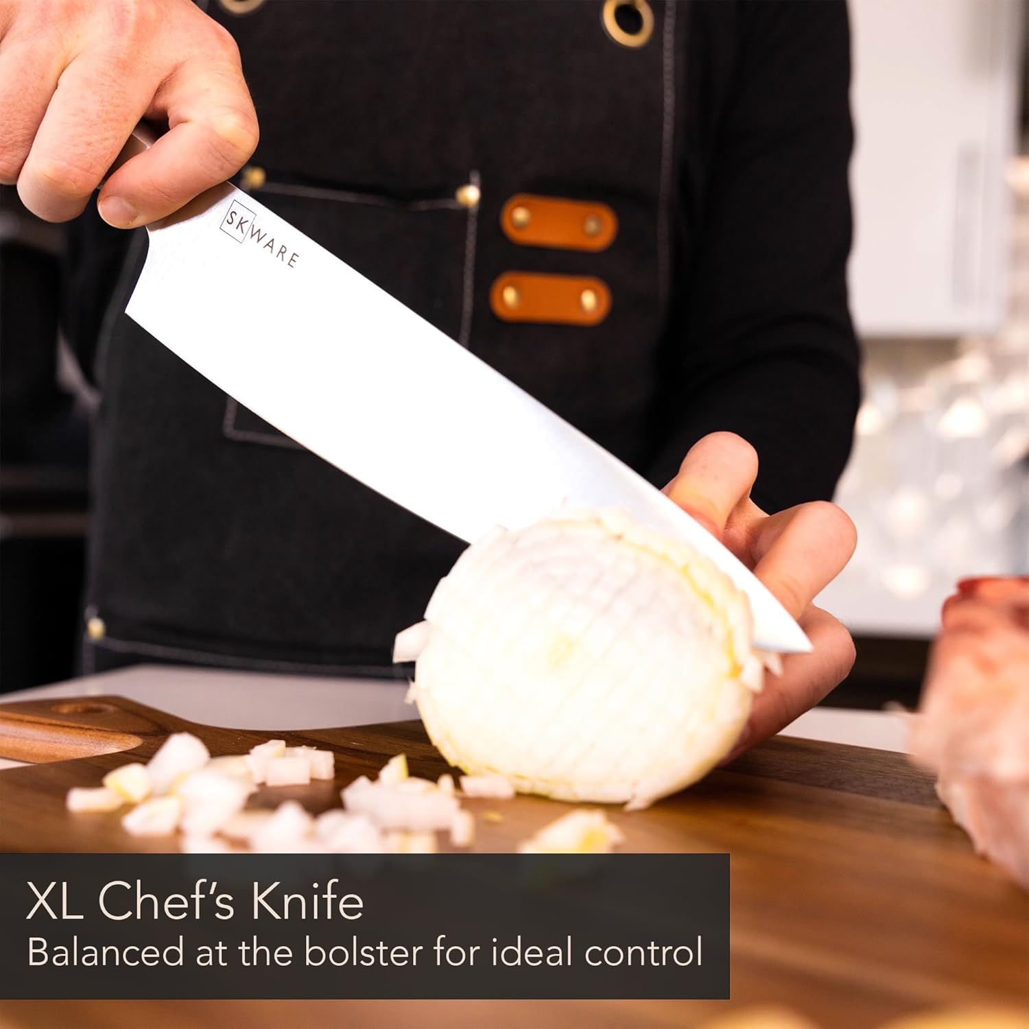 SKWARE Chef Knife - Hybrid German and Japanese Kitchen Knife - HC German Stainless Steel - Sharp Professional 9 Inch Chef's Knife - Red