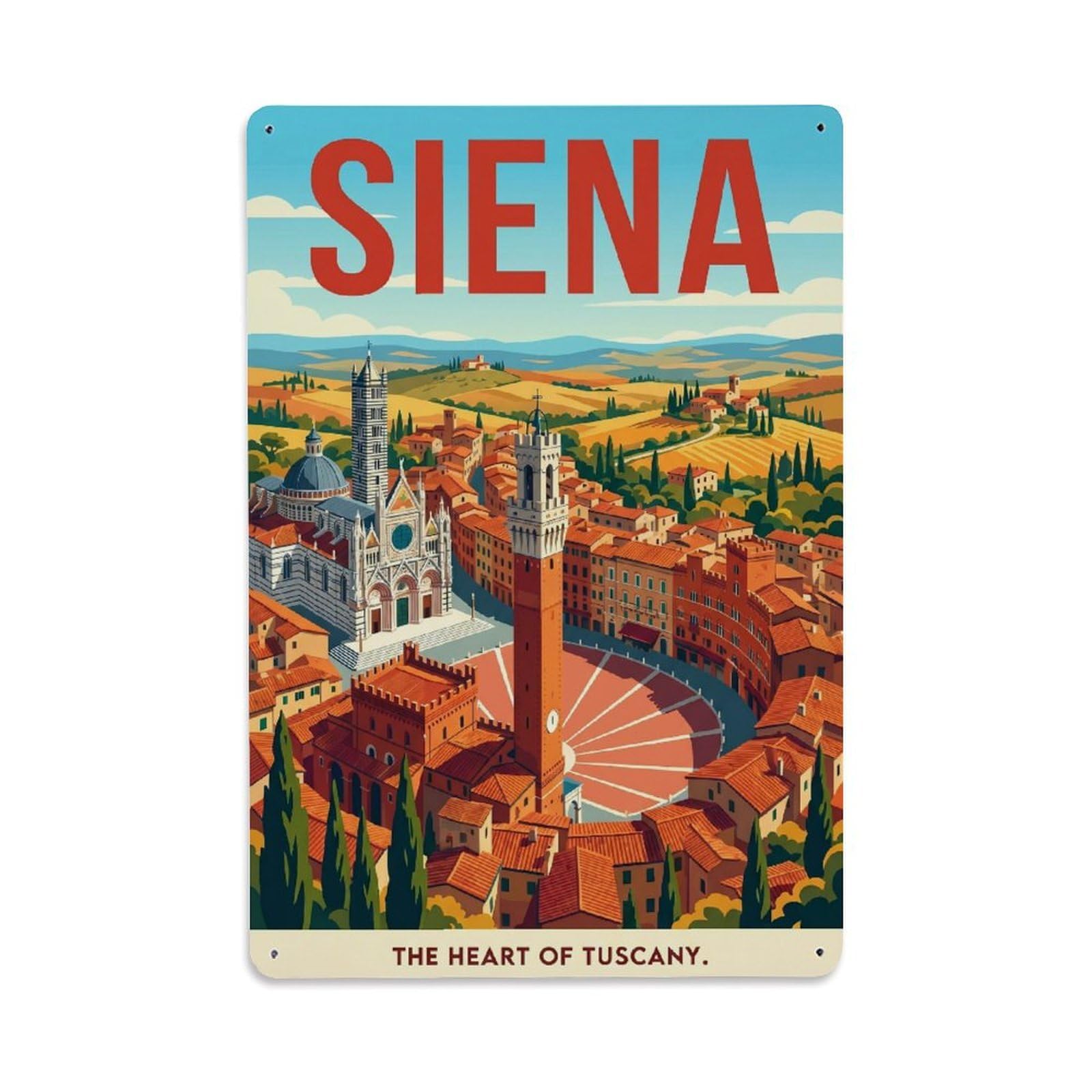 Olhnbad Style Cathedral Siena Italy Vintage City Travel Metal Tin Sign
