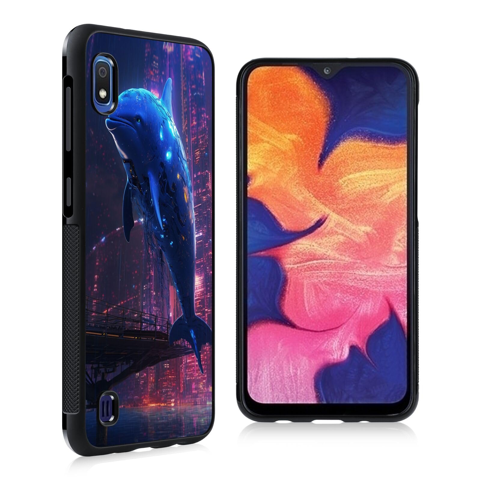 Phone Case for Samsung Galaxy A10 with Dolphin-aa74 Black Slim Rubber Frame Full Body Protection Cover Case for Samsung Galaxy A10 Drop Protection