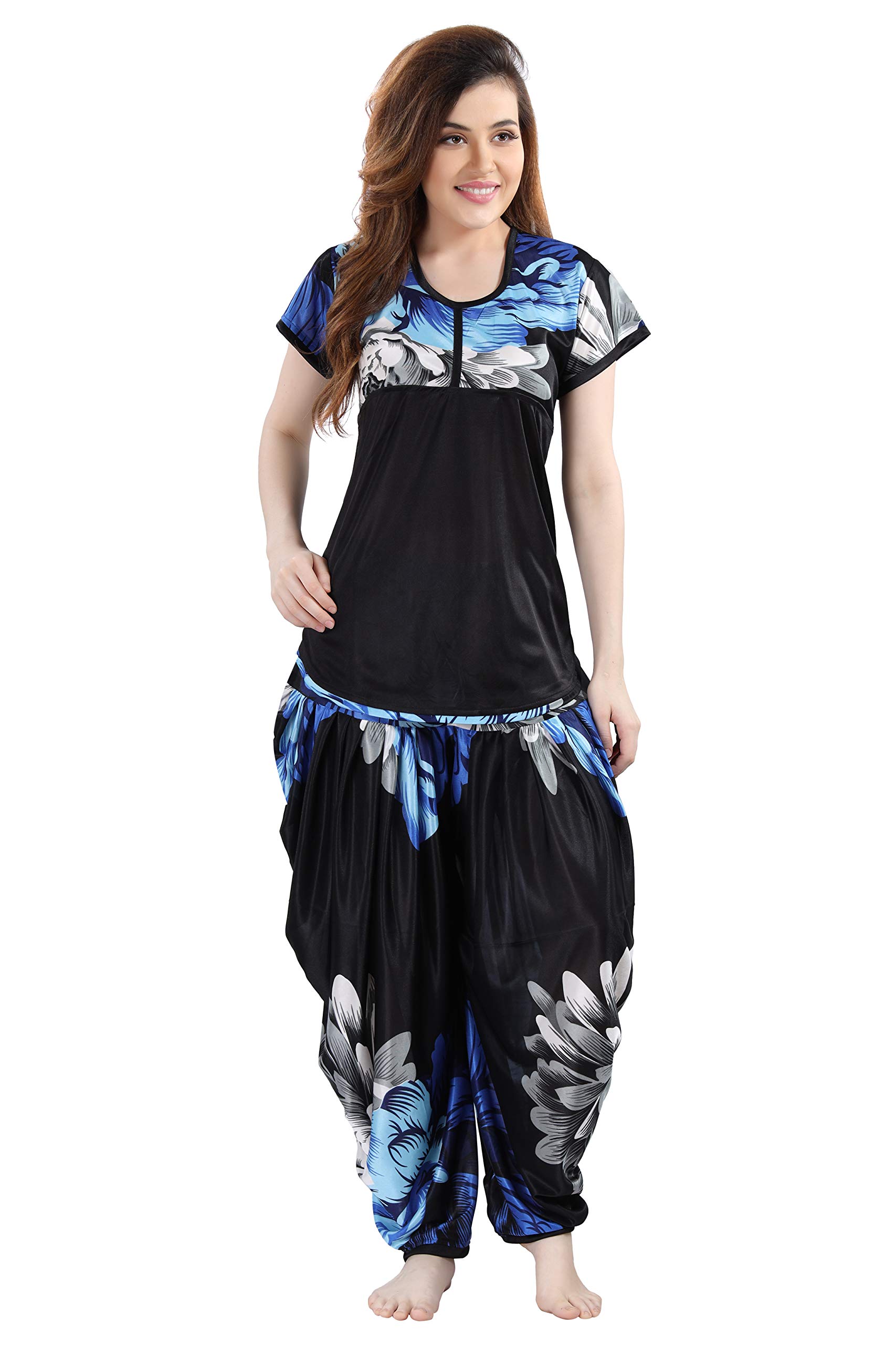 Women's Satin Floral Nightsuit Regular Length Top with Pyjama (Size - Free Size)-image-33