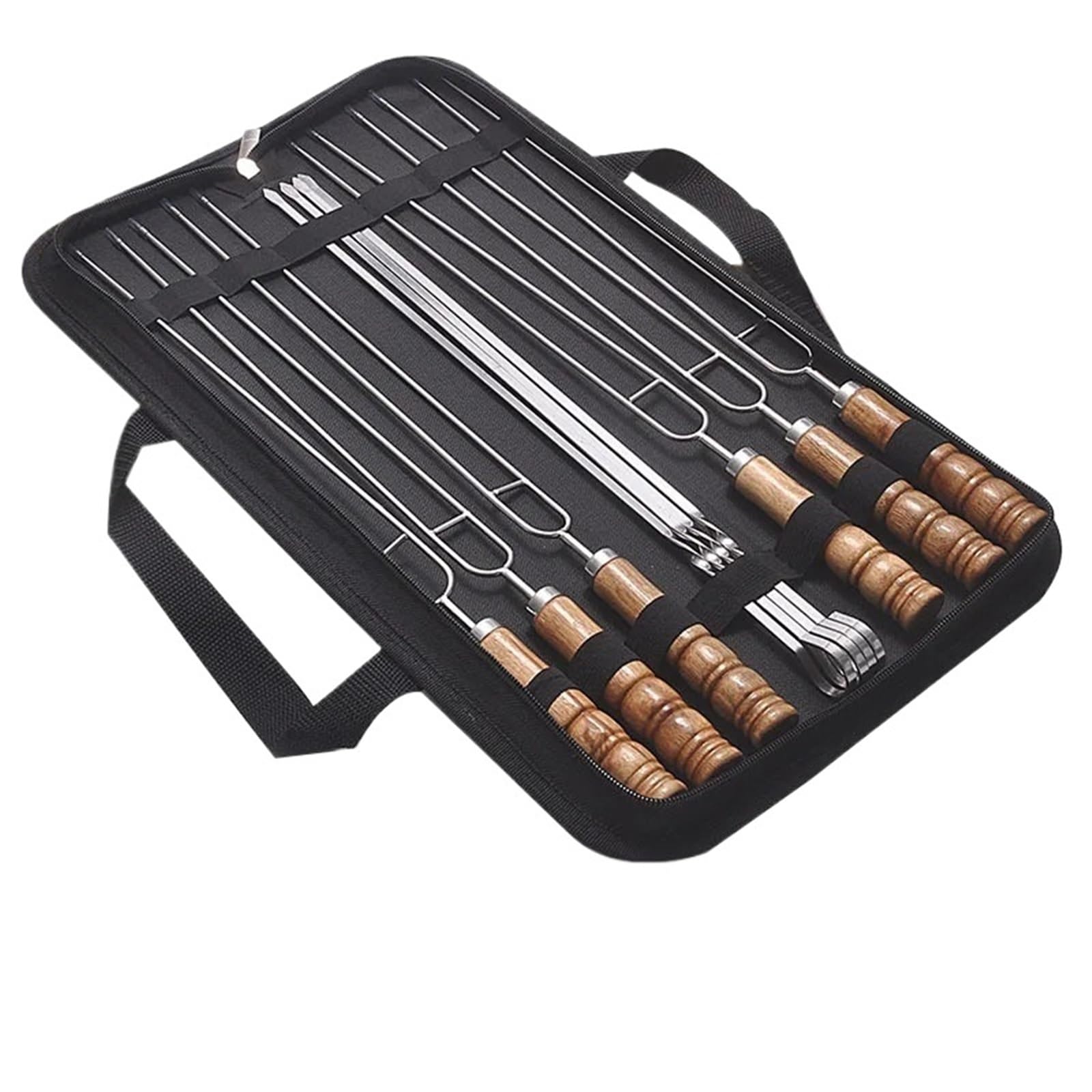 Spiedini Con Manici In Legno Forchetta for barbecue a doppio ago in acciaio inossidabile Kit di spiedini multiuso for campeggio esterno 10 pezzi Set grill con manico in legno