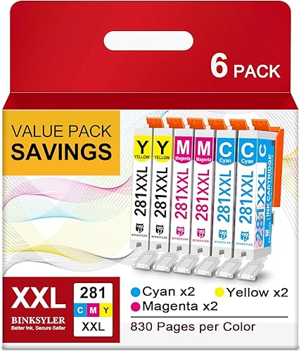 BINKSYLER 281 cartuchos de tinta XXL de repuesto para Canon CLI-281 281XXL 281 XL 281 XL 281 cartuchos de tinta funcionan para Canon Pixma TR7520