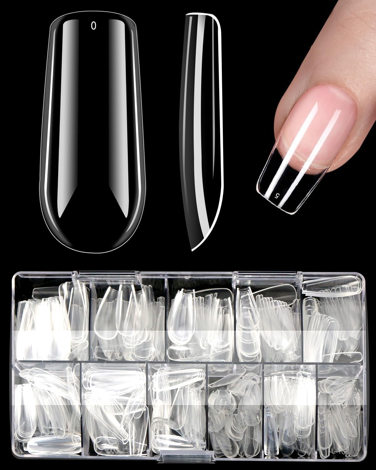 COSTICA || 500Pcs Fake Nails || 10 Sizes Artificial Nails || Transparent Nails, Acrylic nails || False Nail with Case for Nail Salons || and DIY Nail Art (Square)-image-27