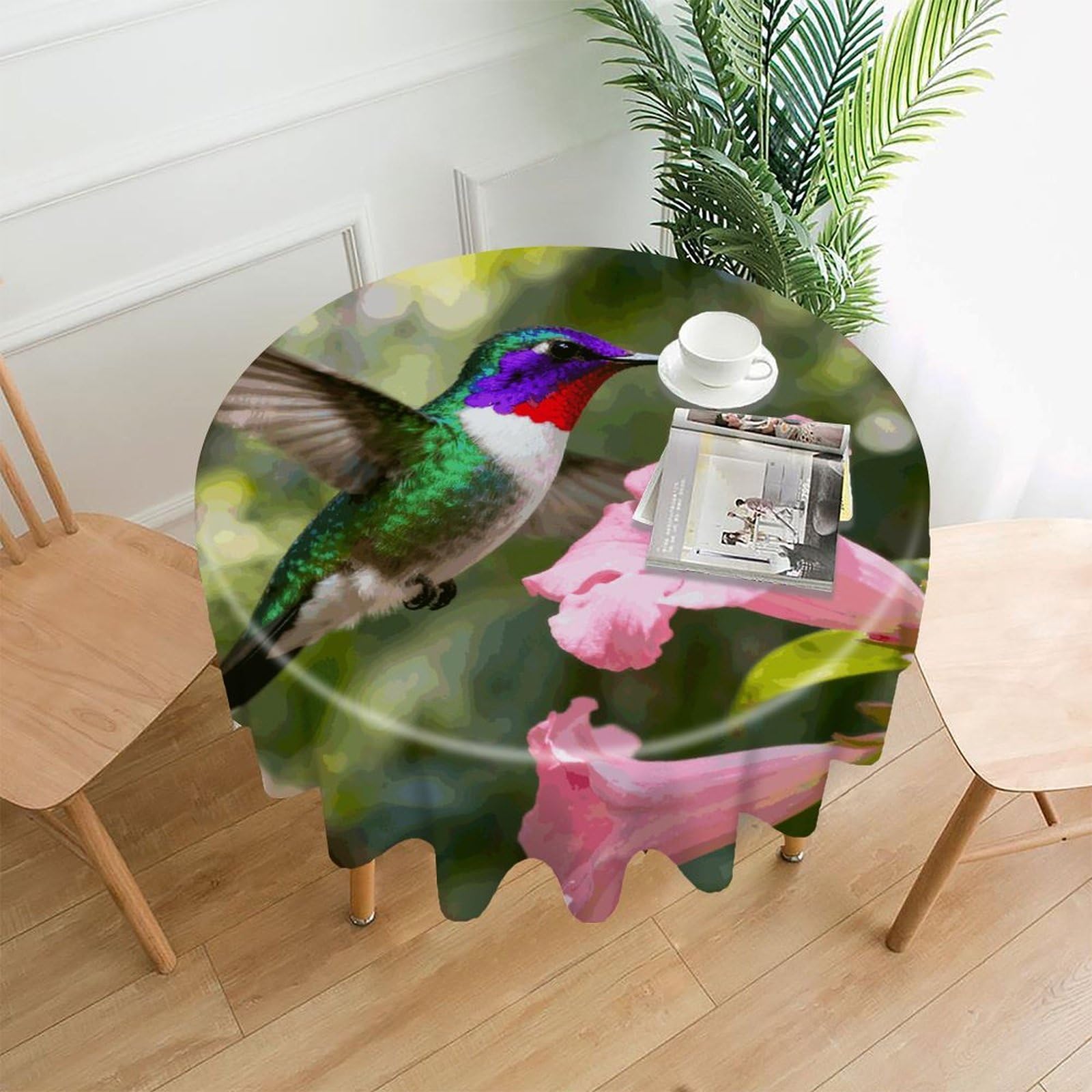 LDGSUPH Hummingbird Round Tablecloth Cover Washable Luxurious Fabric Table Cover Decor Wrinkle Free Fashion Round Table Cloth for Home Dining Kitchen Party 60 in