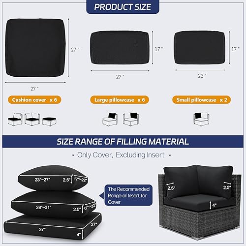 Miniatura 2 de BULEXYARD Fundas de cojín de repuesto para sofá de patio para muebles de exterior, fundas de cojín para respaldo (negro, 662)
