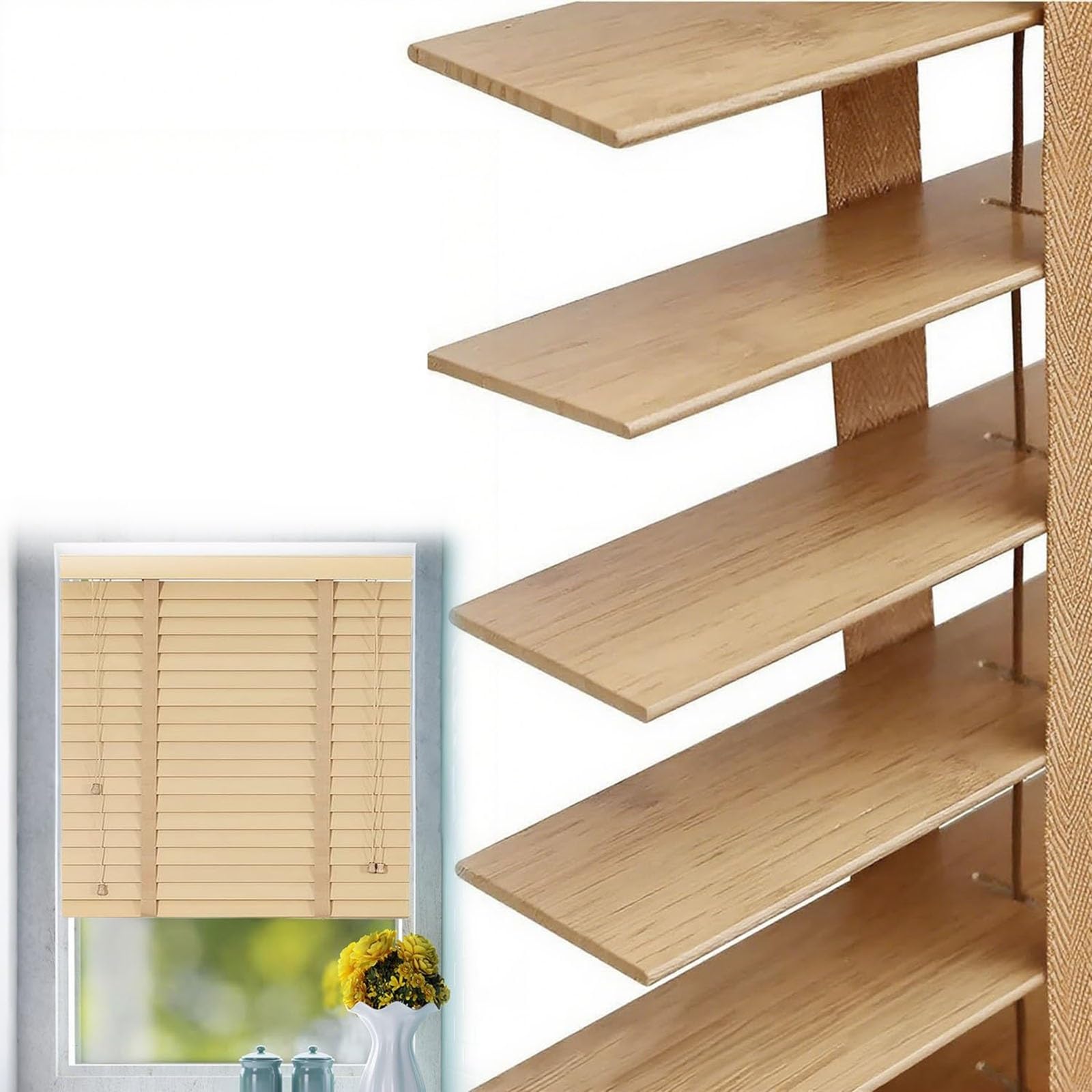 Wooden Indoor Window Blinds 50mm Slats, 30cm 40cm 50cm 60cm 90cm 100cm 120cm 140cm 150cm 160cm 180cm Privacy Horizontal Shades, Plantation Style Wooden Venetian Blind(yellow)