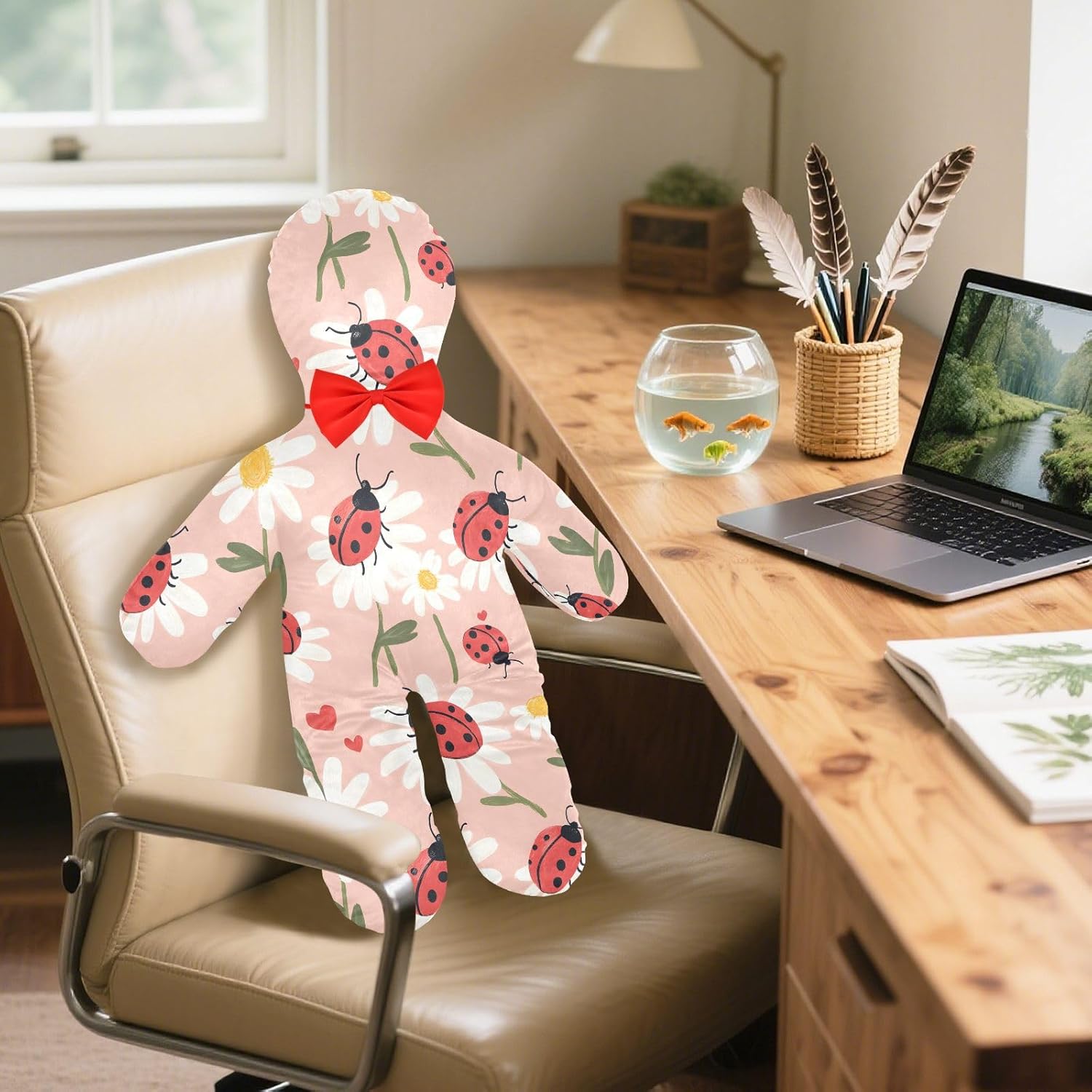 Ladybugs and Daisies Human-Shaped Pillow Soft Body Pillows Washable Velvet Pillows for Anxiety Relief Sleeping Cuddling & Support