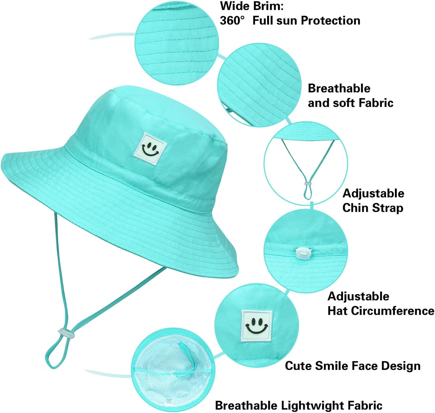 MaxNova Baby Sun Hat Smile Face UPF 50+ Toddler Bucket Hat for Boys Girls 0-7 Years - Image 4