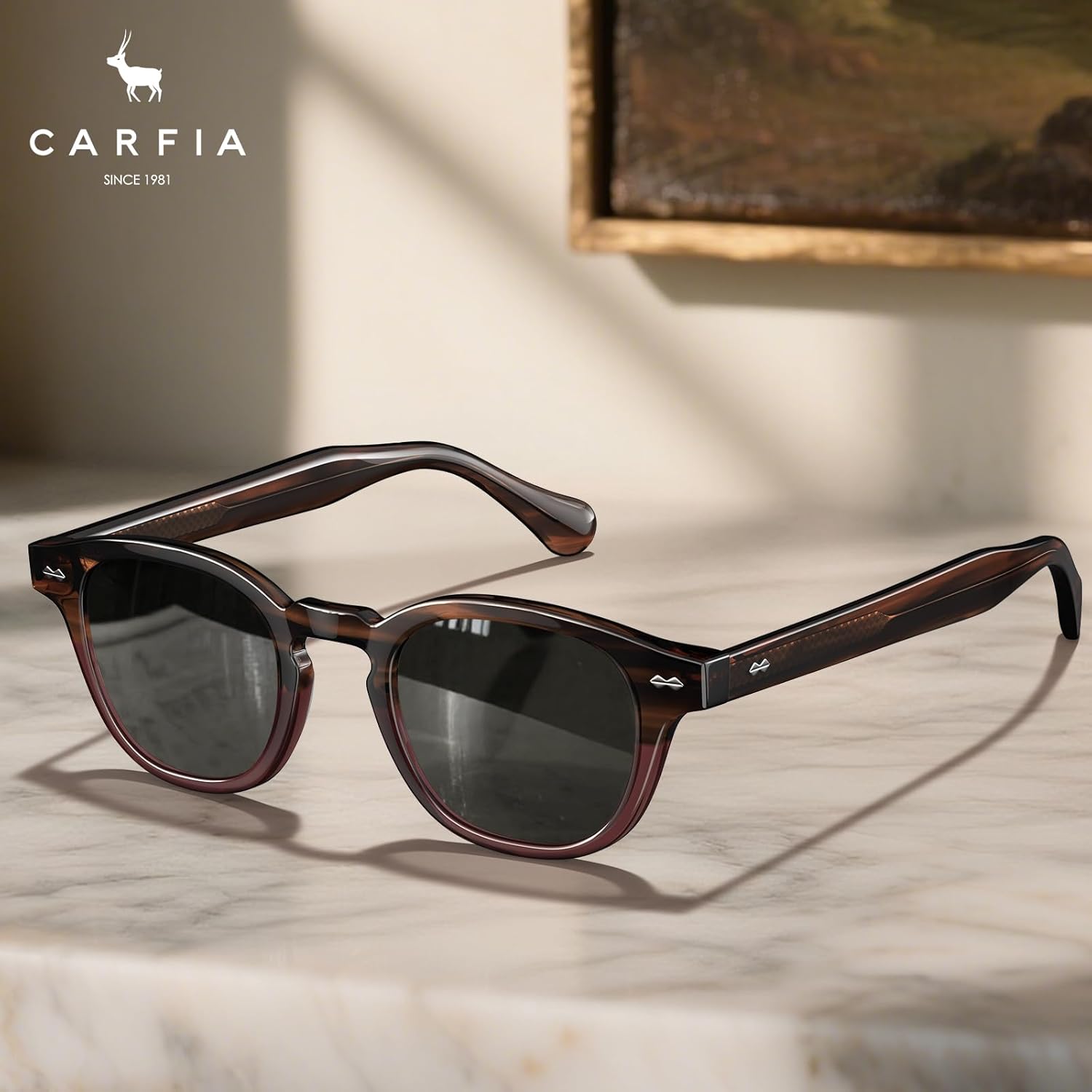 CARFIA Retro Cool Acetate Sunglasses for Men Polarized UV Protection, Keyhole Square Sunnies Driving Shades Trendy Eyewears 2. Brown Tortoise Burgundy Frame Grey Lens Multicolor image 5 of 9 B0FD2VTMB3