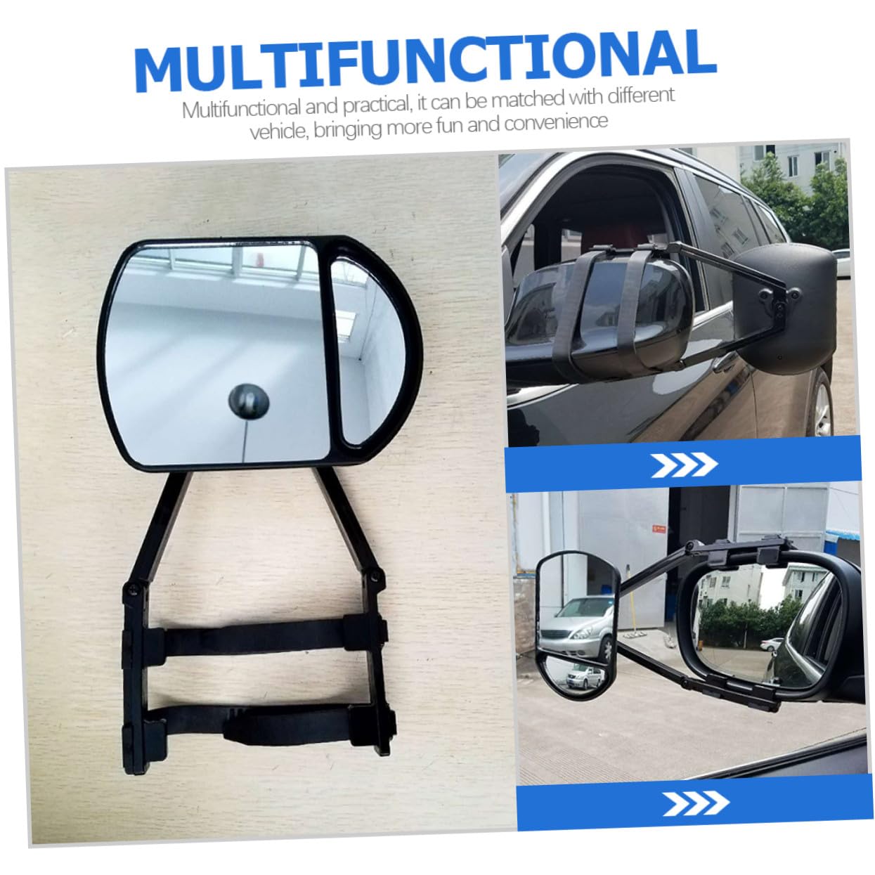 Espejo Extensión Lateral Negra de Remolque para Coche y Camión Ajustable de Nylon y Pp Clips Regulables y Correas de Goma para Caravanas y Remolques