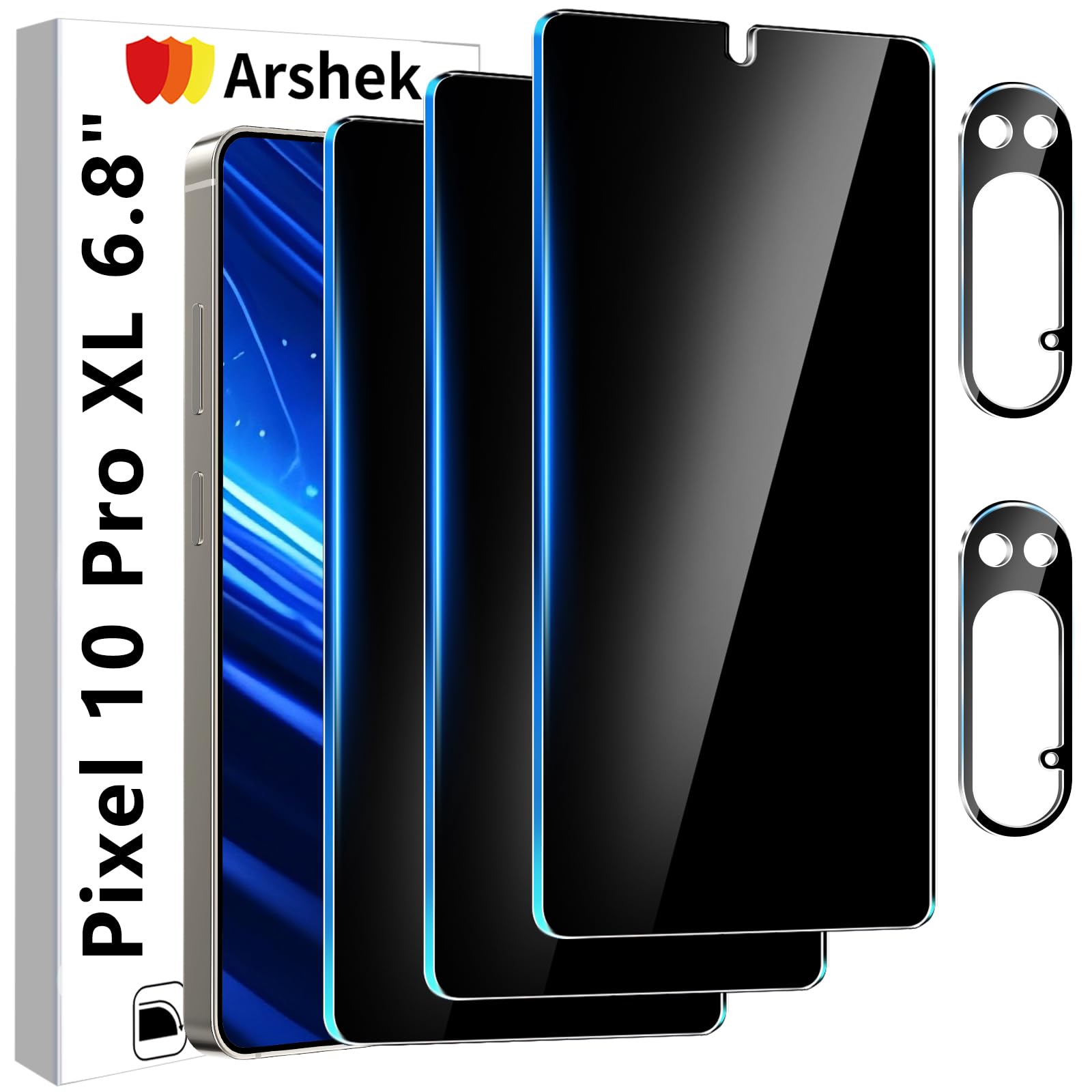 Photo 1 of 3 Pack Privacy Screen Protector for Google Pixel 10 Pro XL Tempered Glass + 2 Pack Camera Lens Protector, True 25°Anti Spy, 9H+ Hardness, Fingerprint Unlock, Case Friendly Bubble-Free 6.8 Inch
