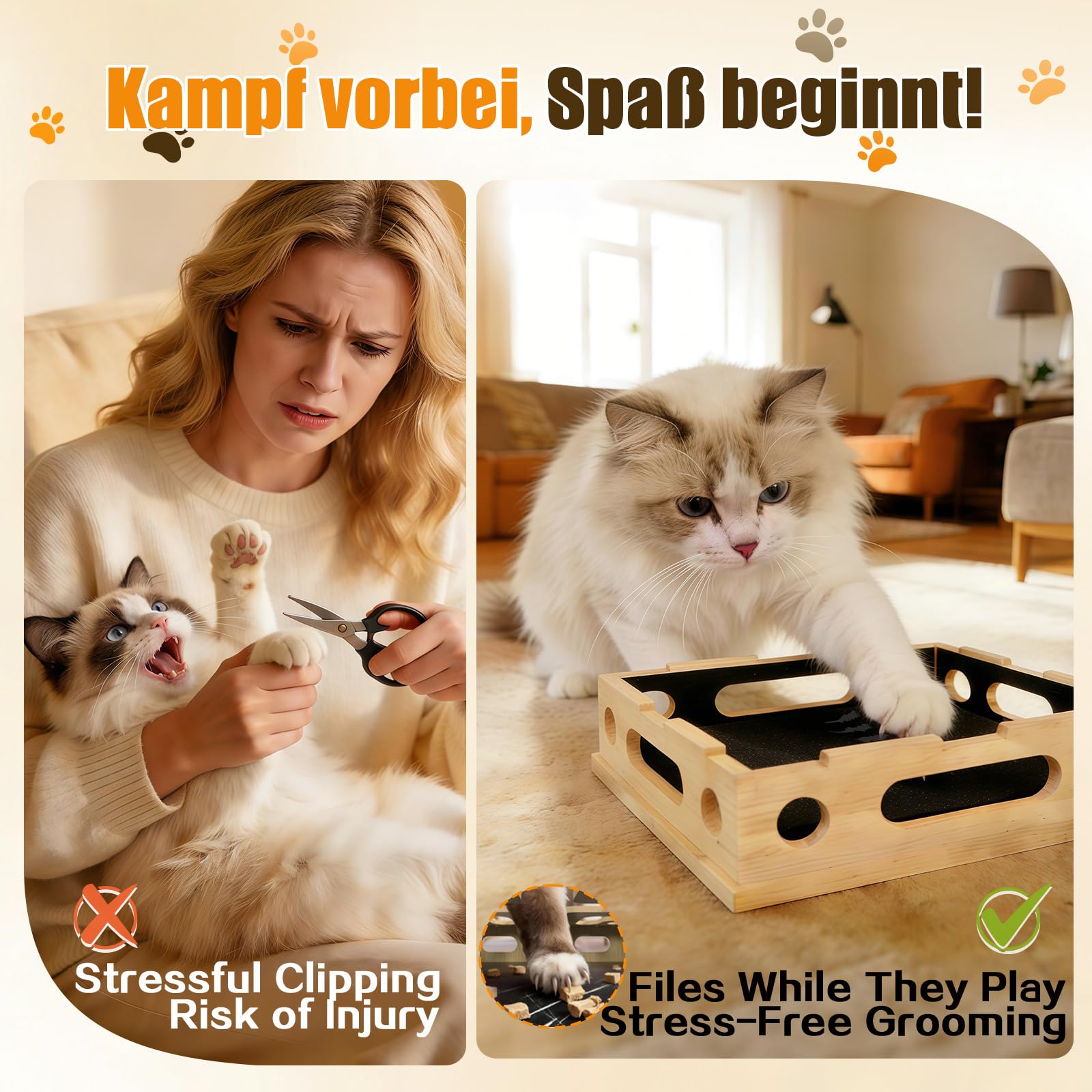 2-in-1 Kratzpuzzle mit Sandpapier, Interaktive Nagelfeilen-Box zur stressfreien Krallenpflege für Wohnungskatzen, Katzenspielzeug gegen Langeweile & Kratzbrett-Ersatz (Large)