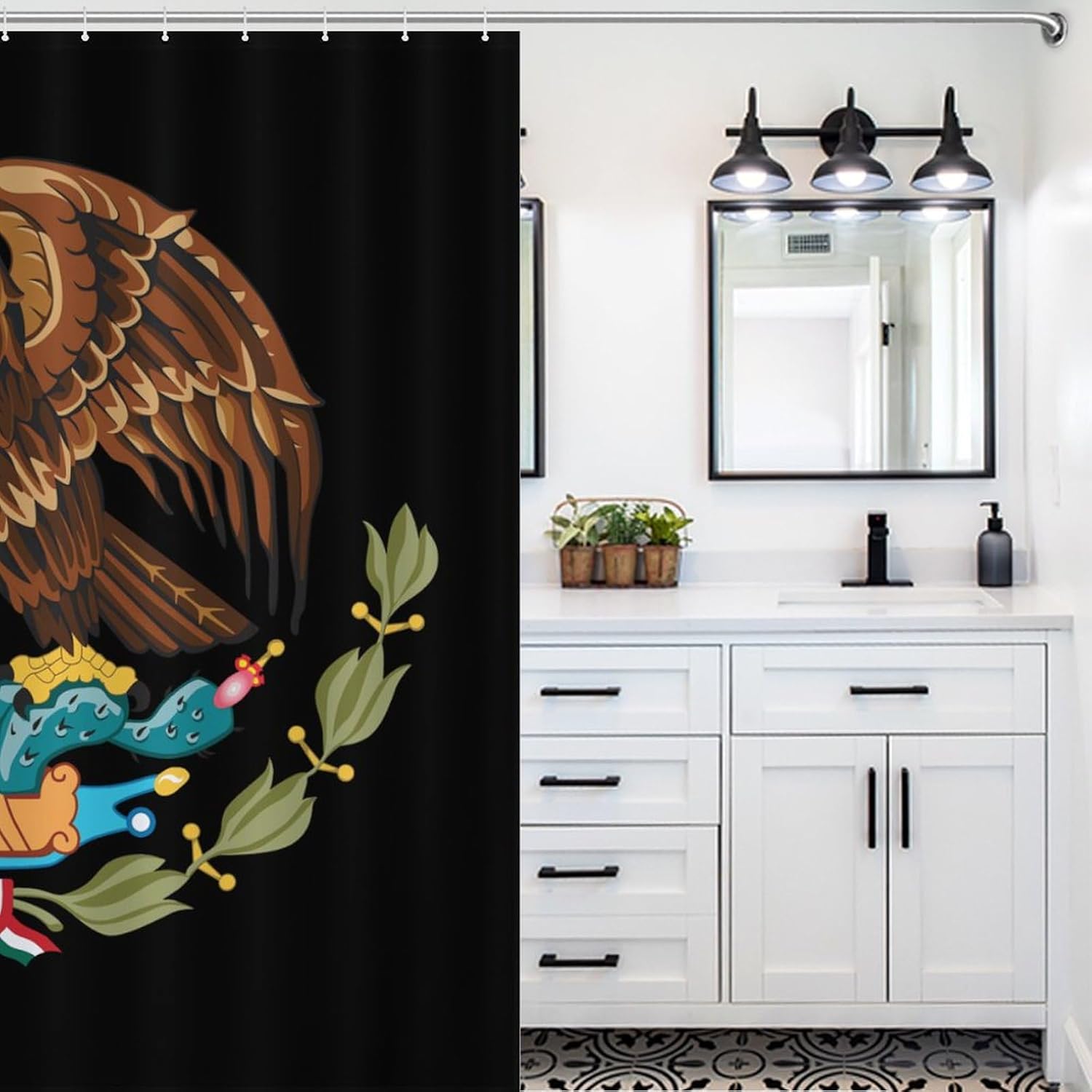 Mexico Coat of Arms Ea-gles Funny Shower Curtains Washable Bath Curtain Liner with Hooks for Bathroom Bath Tubs 72x72Inch (183x183cm)