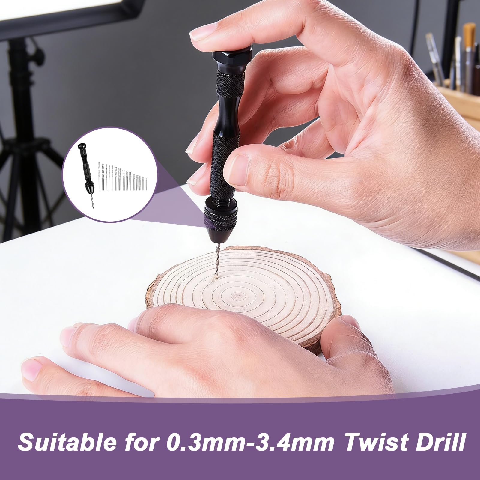 Mini Trapano a Mano Precisione 31 Pezzi, Kit Trapano Manuale 30 Punte 0,3-3,0 mm, Mandrino Senza Chiave Alluminio