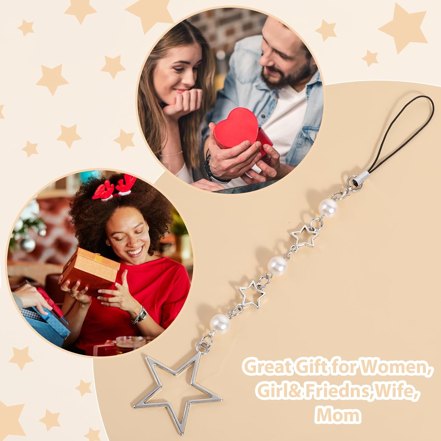 Mabor Star Phone Strap Charm, Metal Cute Cell Phone Charms | Kawaii Silver Cellphone Strap Aesthetic Accessories Chain Star Charms Y2K String for Bag Camera Decoration