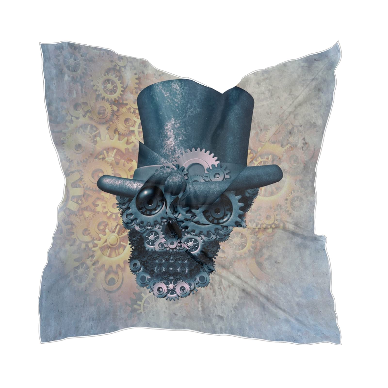 Linomo Women's Multicoloured Chiffon Silk Scarf Steampunk Steam Sugar Skull Square Shawl Wrap Silk Like Scarf
