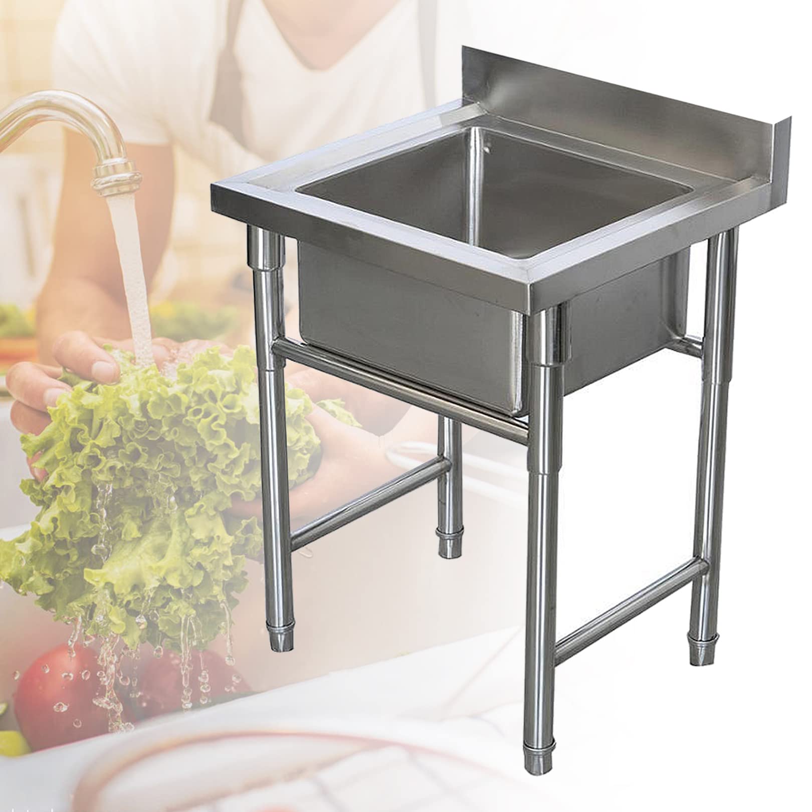 ZQFHSX Stainless Steel Prep & Utility Sink - 1 Compartment Commercial Kitchen with Faucet for Restaurant, Kitchen, Laundry, Garage