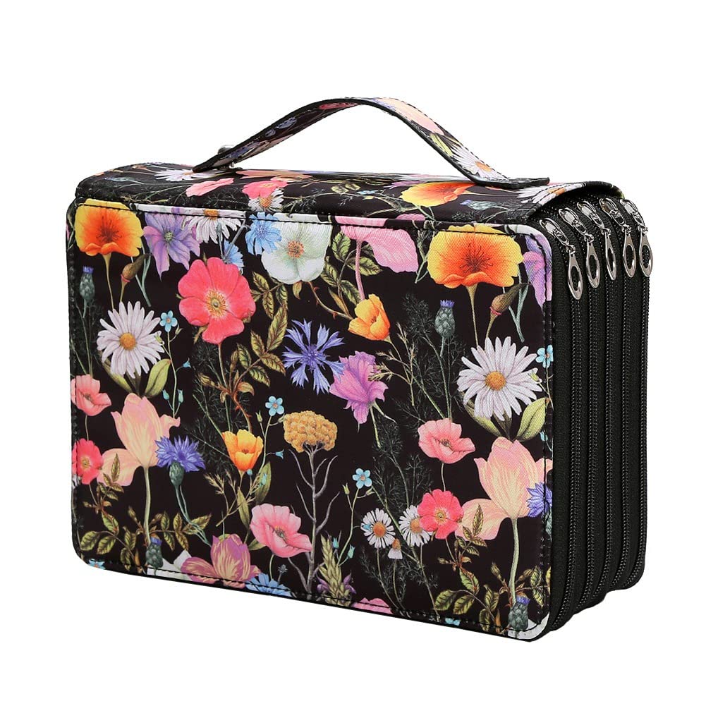 VASCHY Schooltas met grote capaciteit voor dames, etui voor meisjes, etui voor kantoor en school, etui met handvat aan de bovenkant (ananas paars