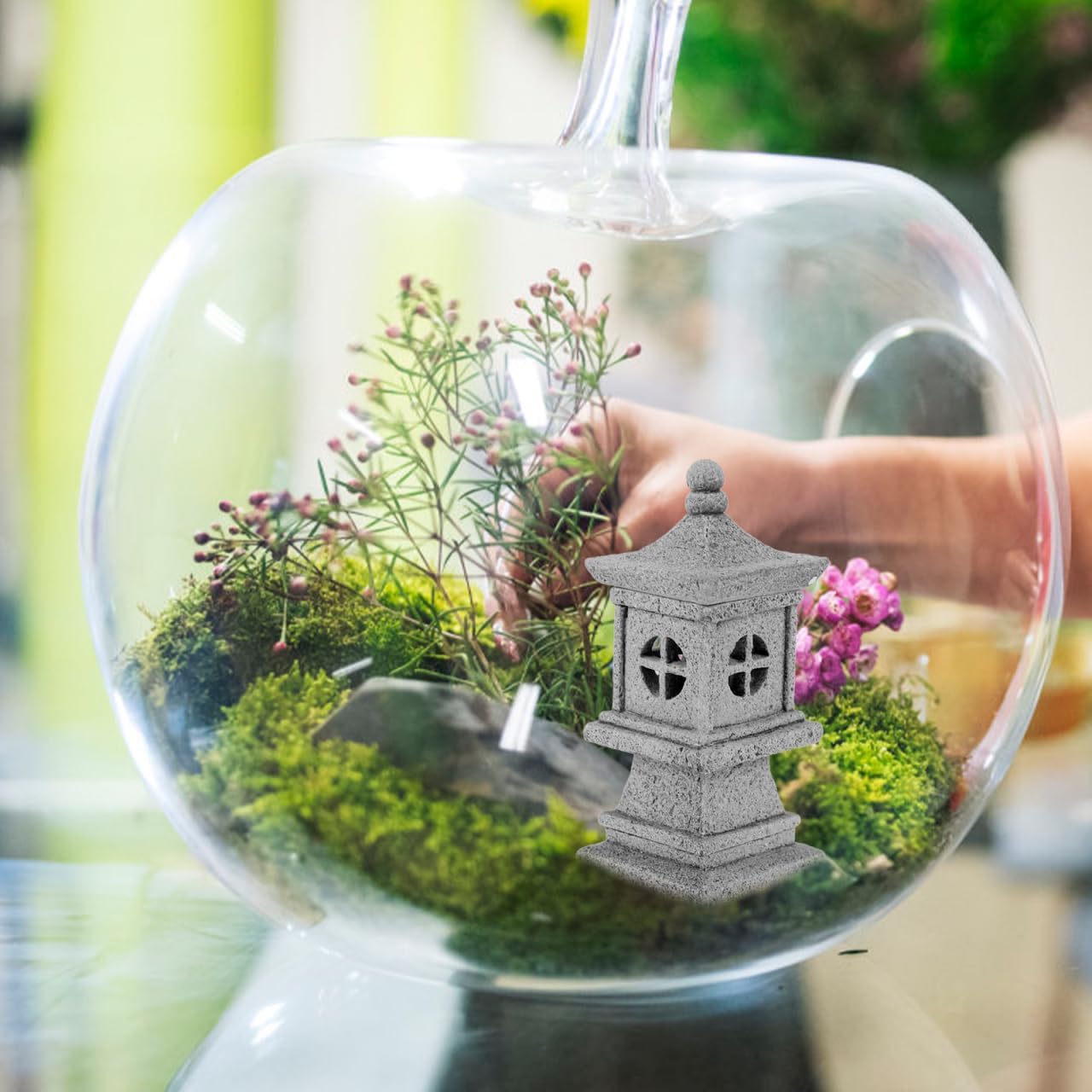 Hemobllo Miniature Pagoda Lantern Statue 3.54X1.45X1.45In Sandstone Asian Zen Garden Decor for Bonsai Micro Landscape Outdoor Patio Lighting
