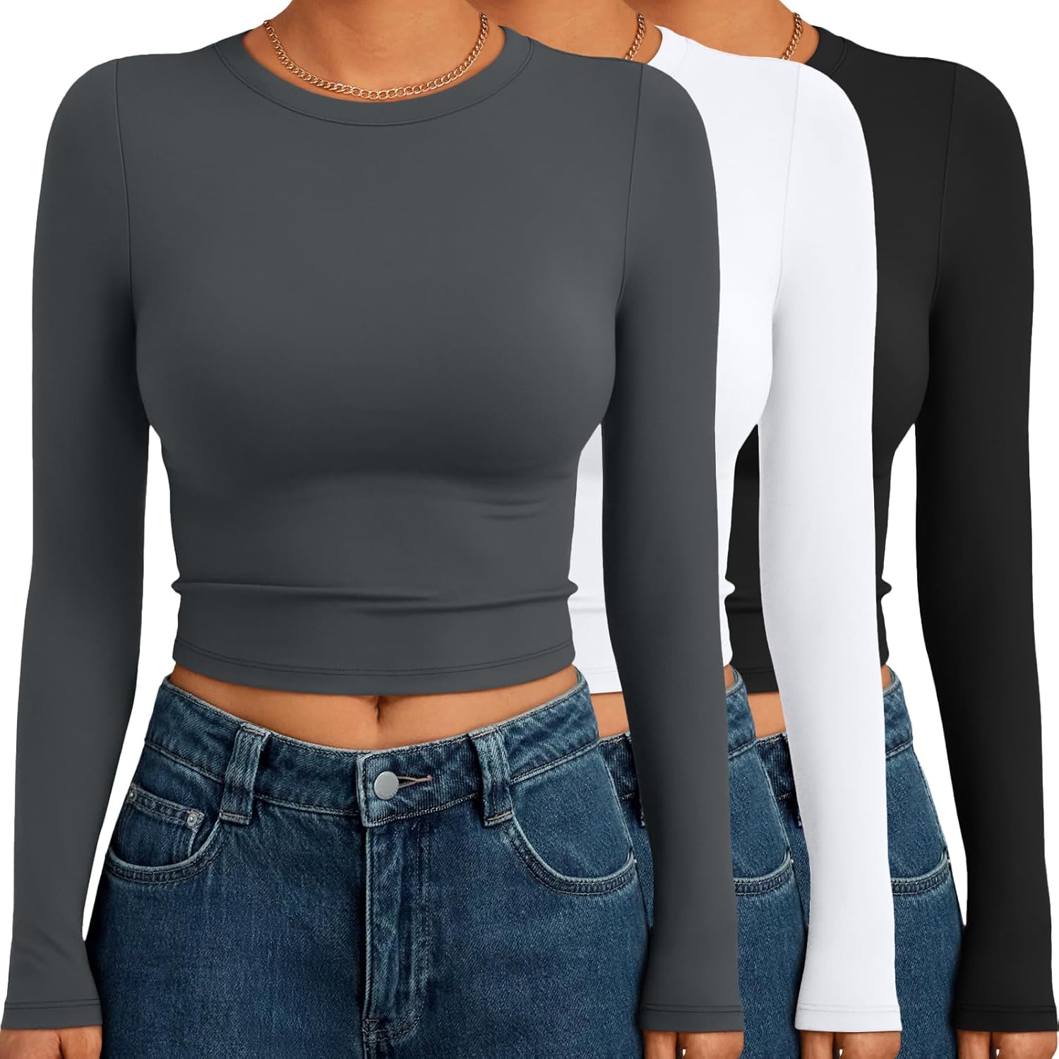 AUTOMET 3 Pack Womens Long Sleeve Shirts Y2K Going Out Crop Tops Cute Basic Slim Fitted Fall Fashion Outfits 2025 Clothes