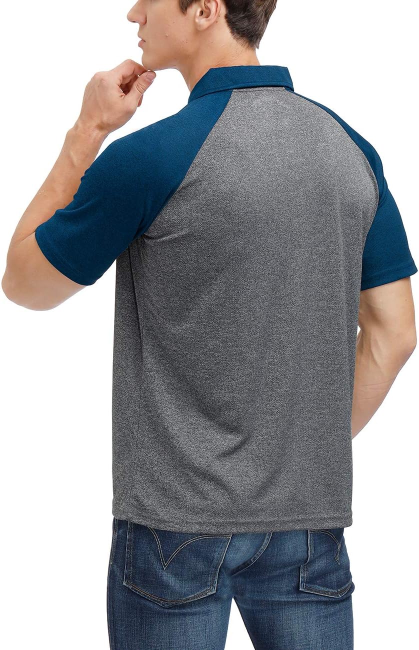 Men's Casual Short Sleeve Moisture Wicking Performance Golf Polo Contrast Color Patchwork Pique Shirts Tops - Image 3