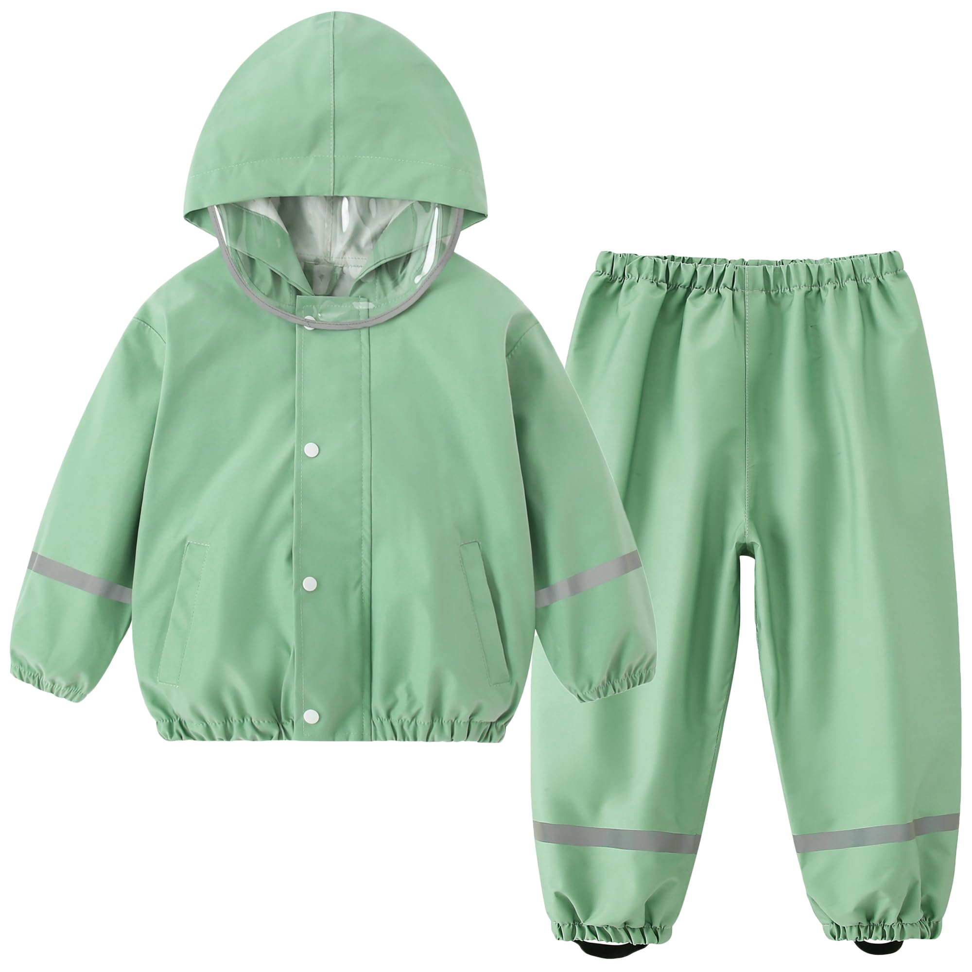 Fewlby Regenanzug Kinder Matschanzug, Mädchen Jungen Regenjacke und Regenhose Regen-Anzug 2PCS Set, Wind- und wasserdichte Zweiteiliger Regenbekleidung