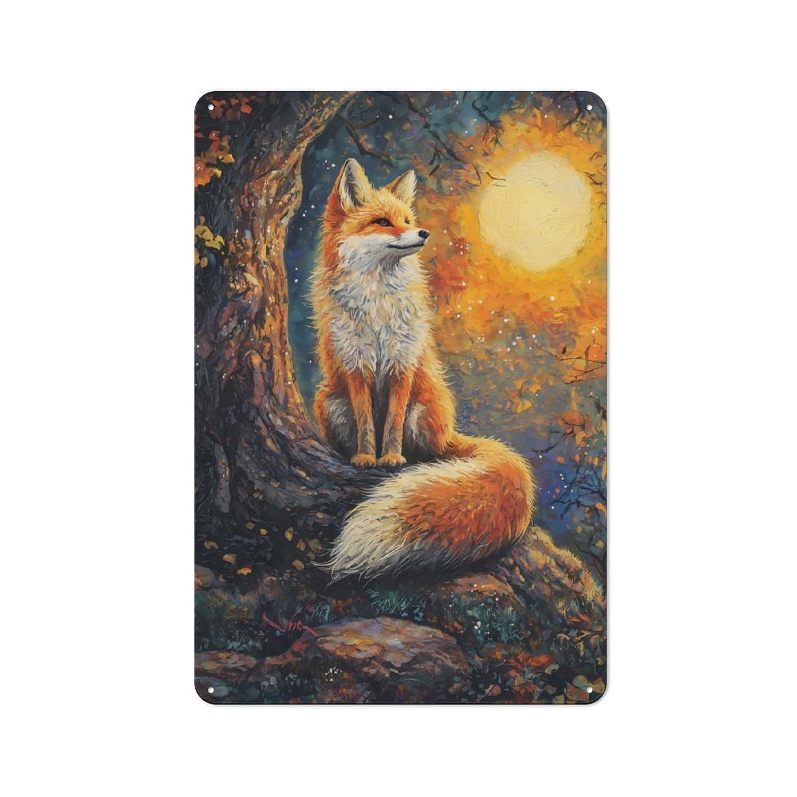 Junmoney Fox Under Full Moon Vintage Retro Metal Sign 30X20cm Featuring Garage Wall Decor For Garage, Workshop, Shed Or Utility Room