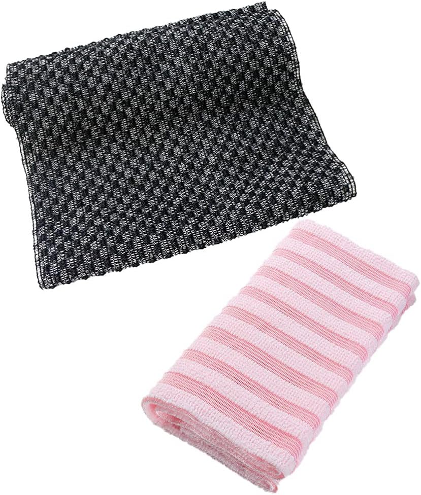 Beaupretty 2pcs Bath Wash Towels Stripe Exfoliating Back Scrubber Korean Body Scrubber Towel Japanese Face Washcloth for Women Men Couples （ Black Pink ）