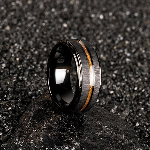 Miniatura 3 de Anillos de tungsteno para hombre y mujer de 8 mm, negro, con diseño de promesa de moda, anillo de boda con ranuras martilladas, meteorito, carburo