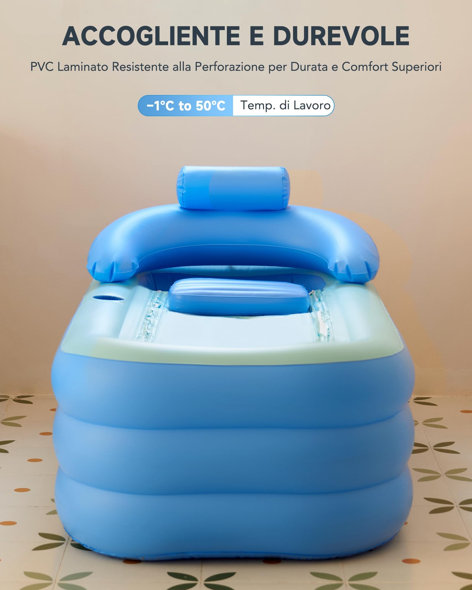 CO-Z Vasca da Bagno Pieghevole Gonfiabile per Adulti e Bambini Vasca Gonfiabile in PVC da 94L con Pompa a Pedale Portabicchieri e Coperchio Staccabile Vasca Portatile per Famiglie con 3 Camere d'Aria