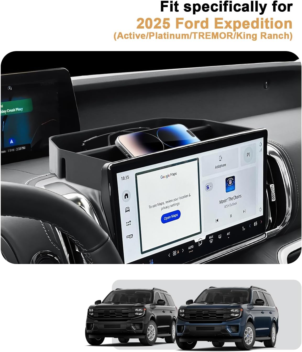 ECOZEN 2026 Expedition Dash Console Organizer - Behind Screen Organizer Tray For 2025-2026 Ford Expedition(Active/Platinum/TREMOR/King Ranch) Accessories Dashboard Storage Center Console Organizer