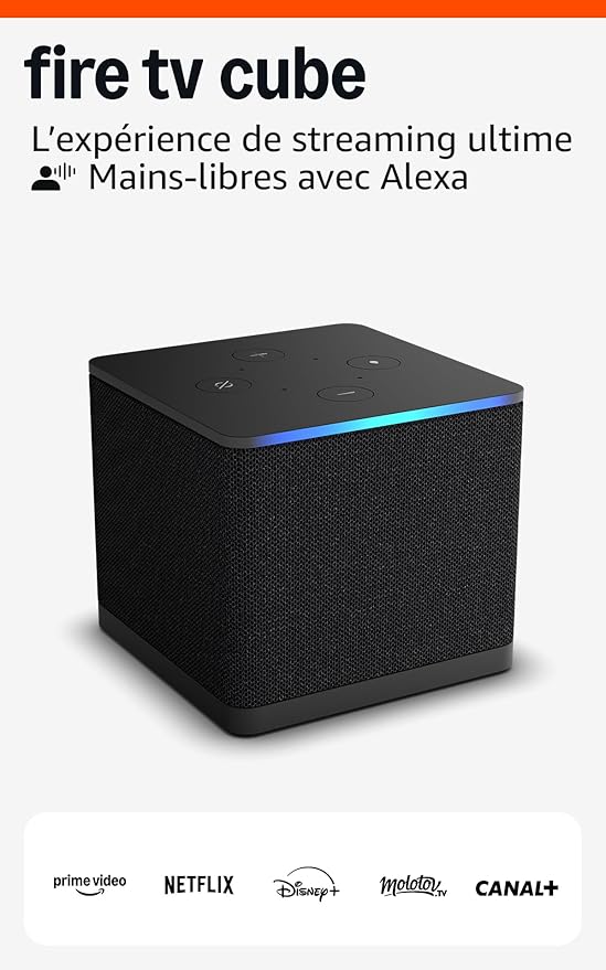 Amazon Fire TV Cube (Nouvelle génération), Lecteur multimédia en streaming, Mains-libres avec Alexa, Wi-Fi 6E, 4K Ultra HD