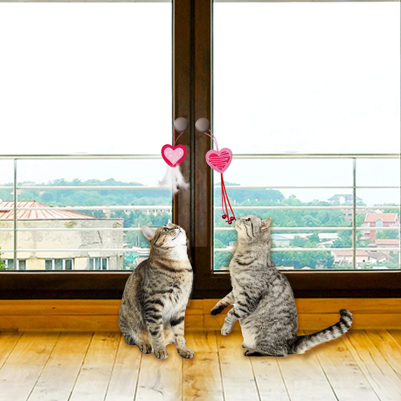 Valentinstag-Katzenspielzeug, 5 Stück, Katzenfeder-Spielzeug, zum Aufhängen an der Tür, Katzenminze, gefüllt, für Katzen, Kätzchen, Jagdspielzeug mit Glocken für Indoor-Katzen