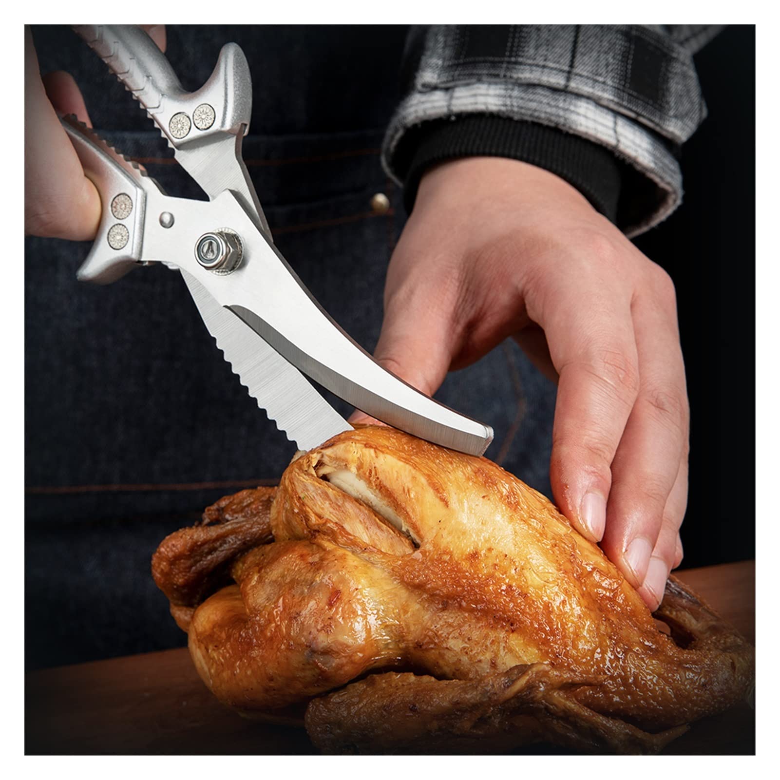 Tijeras de cocina Tijeras de cocina profesionales Tijeras de hueso de pollo de hoja gruesa con bloqueo de seguridad (Plata)