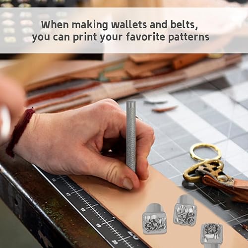 Miniatura 6 de Herramientas de estampado de cuero para manualidades, kit de estampado de cuero con 12 patrones de tangcao y herramientas de punzón de cuero y