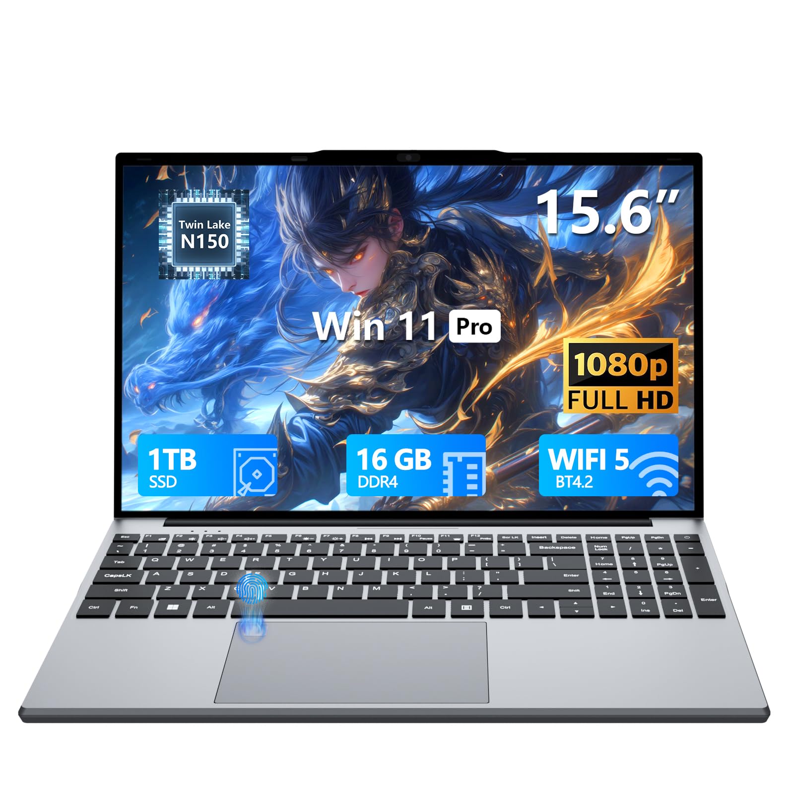 PC Portatile 15,6 pollici con Celeron N150 Processor, Computer Portatile 16GB RAM 512GB SSD, Laptop Tastiera Retroilluminata Dotato display 1920x1080, 2*USB3.0, HDMI 4K, WiFi 5 Computer portatile
