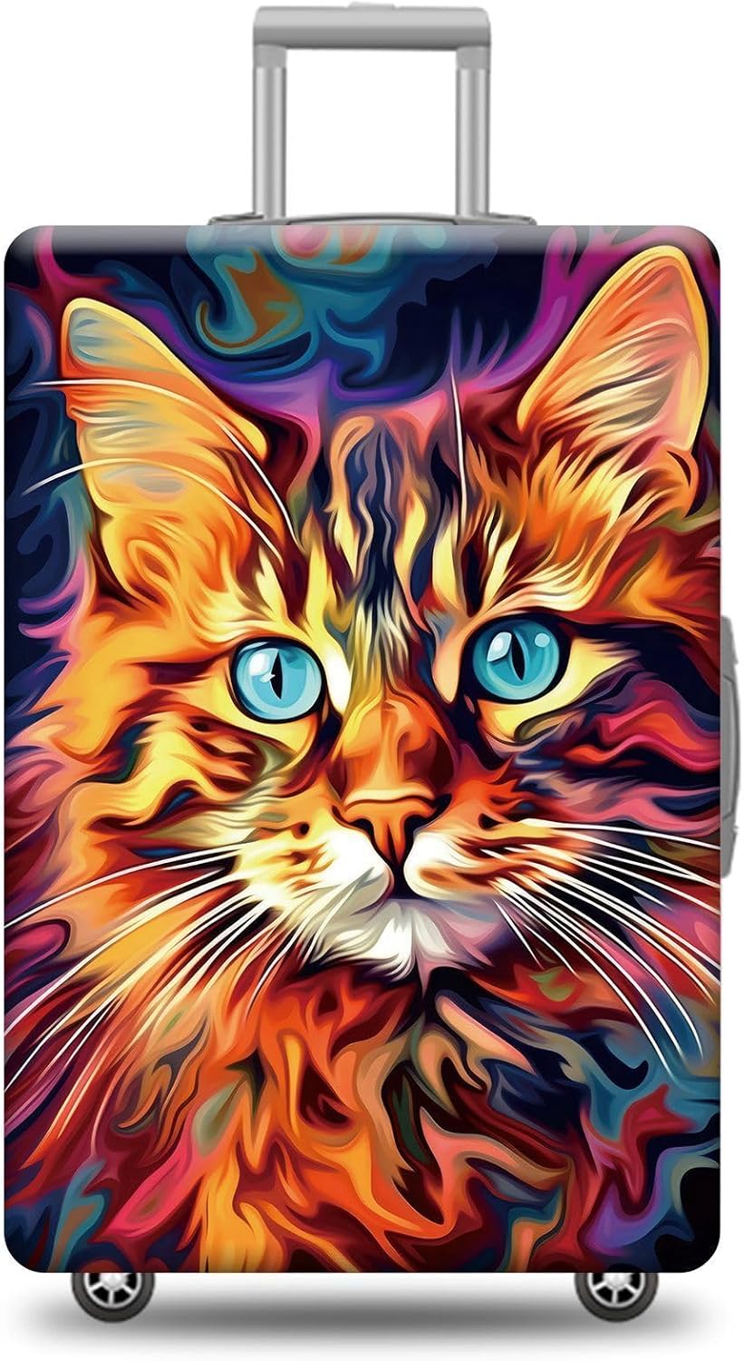 Personalized Luggage Cover Cute American Bobtail Manx Cat Suitcase Protector Washable Elastic Baggage Cover For Pet Lovers Fits 18"-32" Luggage Style 6