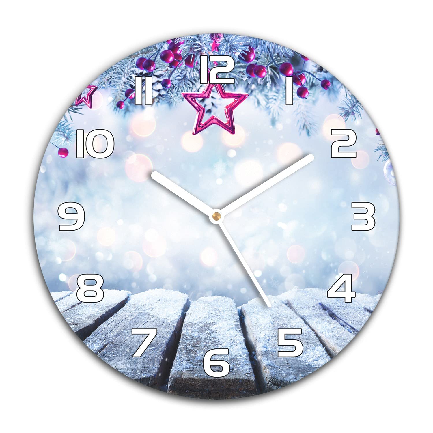 Horloge en verre Noël avec branches et cônes de pin pour offrir